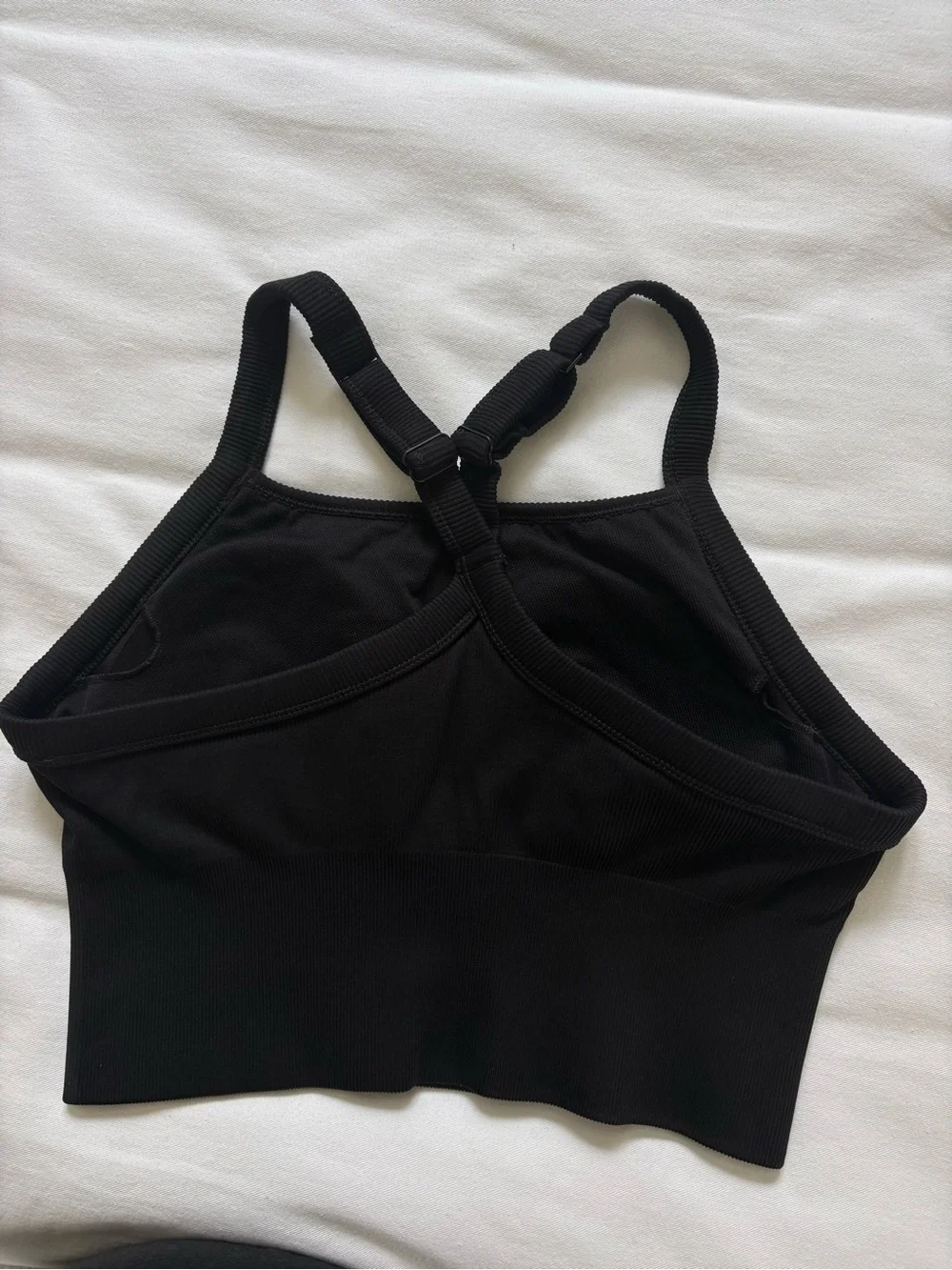 ALO Yoga Black Ribbed Crop Tank with Crossback Straps
